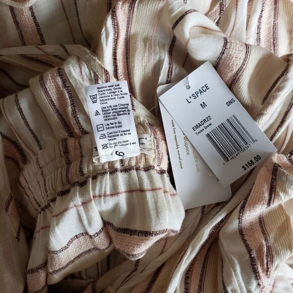 L Space Emma Maxi Dress Coverup Plunging Neckline in Cream Stripe Women's Medium - Picture 11 of 11